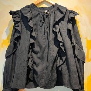 Topshop Elegant Black Ruffle Blouse